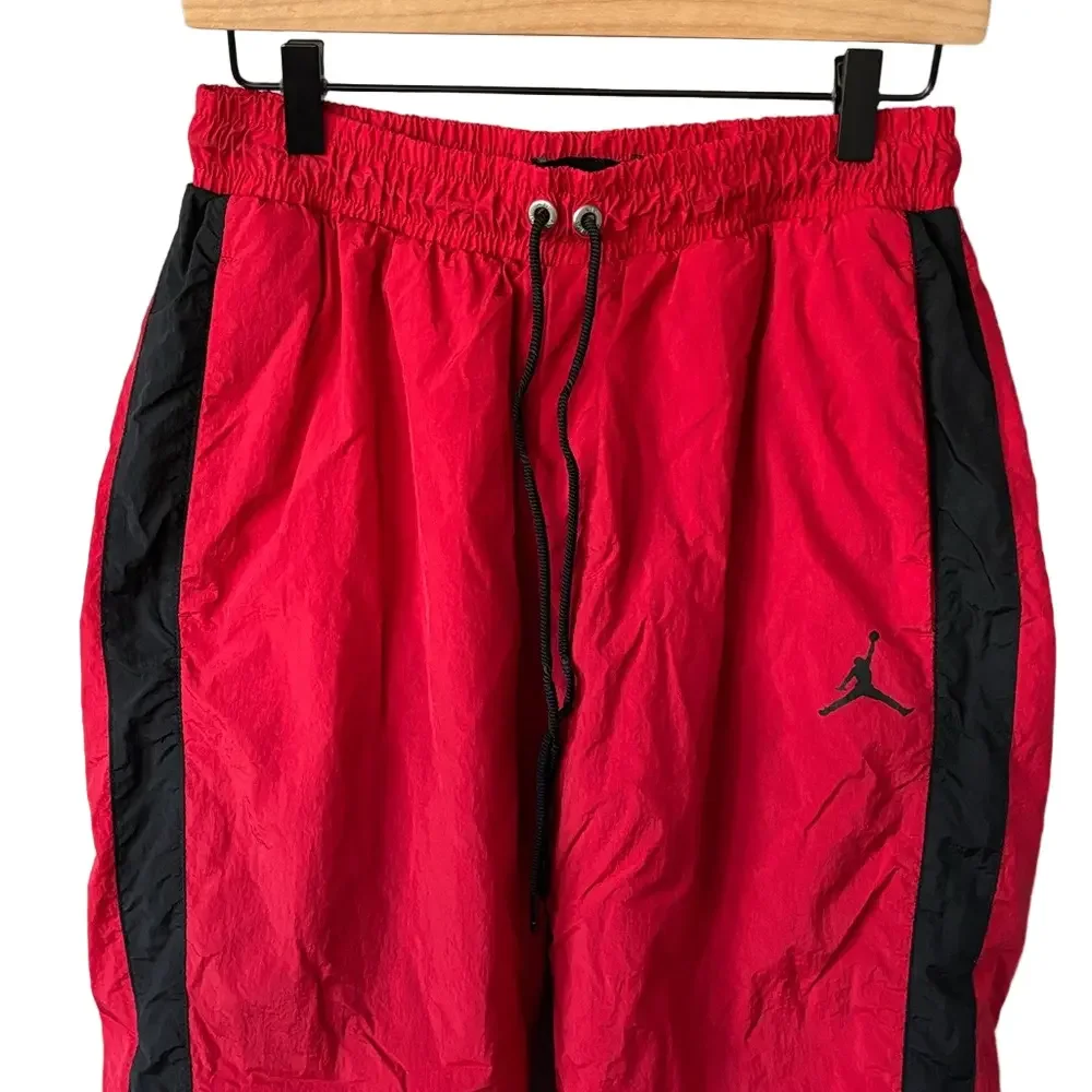 Jordan Red Nylon Track Pants Jumpman Logo Athletic Windbreaker Joggers Size M